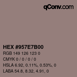 Color code: HEX #957E7B00 | qconv.com