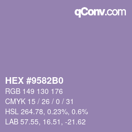 颜色代码: HEX #9582B0 | qconv.com