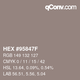 Color code: HEX #95847F | qconv.com