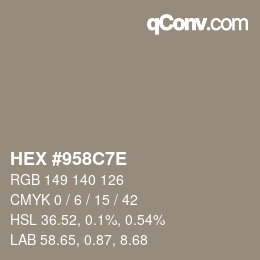 Color code: HEX #958C7E | qconv.com