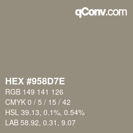 Color code: HEX #958D7E | qconv.com