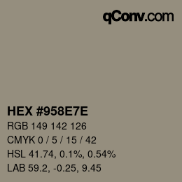 Color code: HEX #958E7E | qconv.com