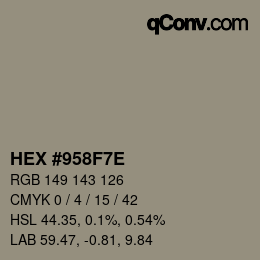 Color code: HEX #958F7E | qconv.com