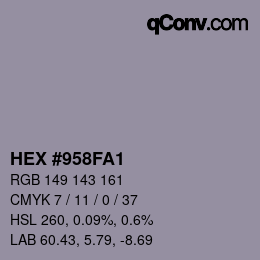 Farbcode: HEX #958FA1 | qconv.com
