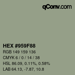 Farbcode: HEX #959F88 | qconv.com
