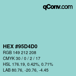 カラーコード: HEX #95D4D0 | qconv.com