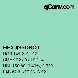 颜色代码: HEX #95DBC0 | qconv.com