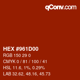 Color code: HEX #961D00 | qconv.com