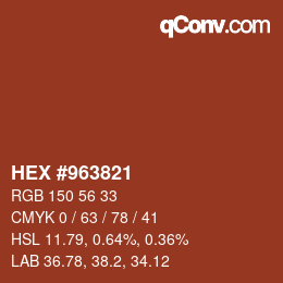 颜色代码: HEX #963821 | qconv.com
