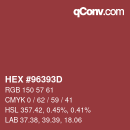 颜色代码: HEX #96393D | qconv.com