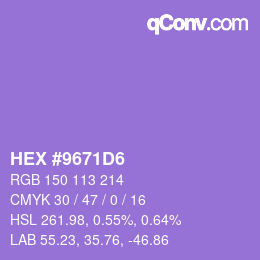 Farbcode: HEX #9671D6 | qconv.com