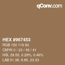 Color code: HEX #967453 | qconv.com