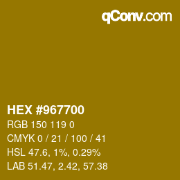颜色代码: HEX #967700 | qconv.com