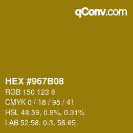 颜色代码: HEX #967B08 | qconv.com