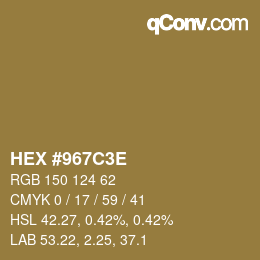 Color code: HEX #967C3E | qconv.com