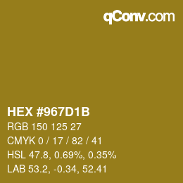 Color code: HEX #967D1B | qconv.com