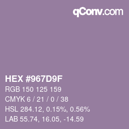 Color code: HEX #967D9F | qconv.com