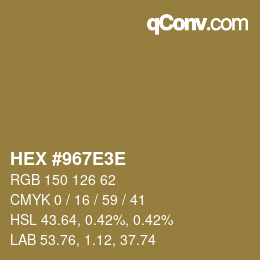 Farbcode: HEX #967E3E | qconv.com