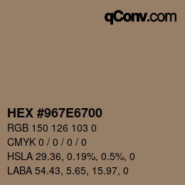 Color code: HEX #967E6700 | qconv.com
