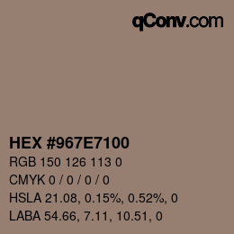 Color code: HEX #967E7100 | qconv.com