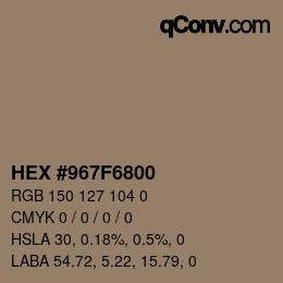 Color code: HEX #967F6800 | qconv.com