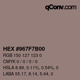Color code: HEX #967F7B00 | qconv.com