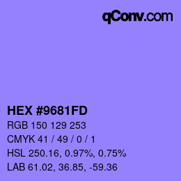 Farbcode: HEX #9681FD | qconv.com