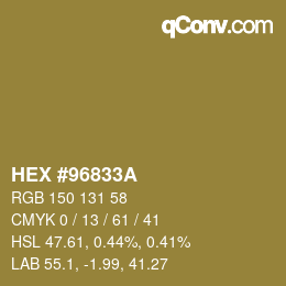 Color code: HEX #96833A | qconv.com