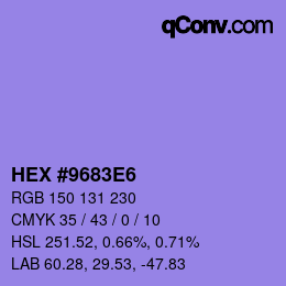 Farbcode: HEX #9683E6 | qconv.com