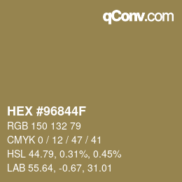 颜色代码: HEX #96844F | qconv.com