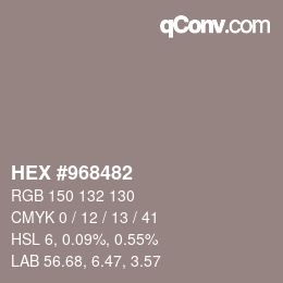 Color code: HEX #968482 | qconv.com