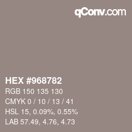 Code couleur: HEX #968782 | qconv.com