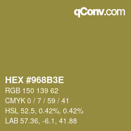 Color code: HEX #968B3E | qconv.com