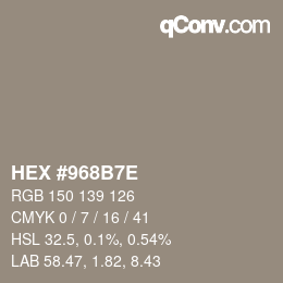 Color code: HEX #968B7E | qconv.com
