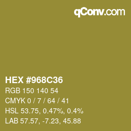 颜色代码: HEX #968C36 | qconv.com