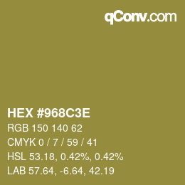 Color code: HEX #968C3E | qconv.com