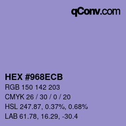 Color code: HEX #968ECB | qconv.com