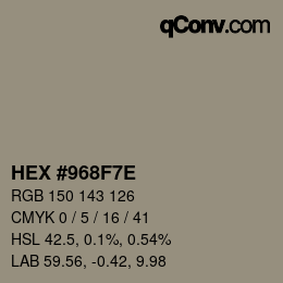 Color code: HEX #968F7E | qconv.com