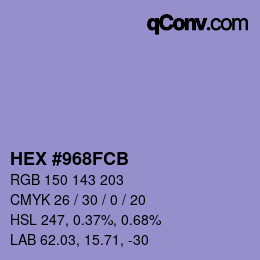 Color code: HEX #968FCB | qconv.com