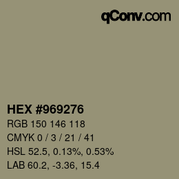 Código de color: HEX #969276 | qconv.com