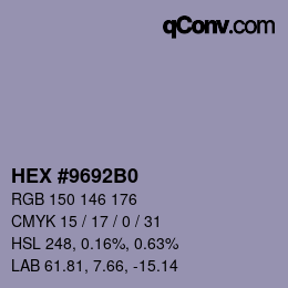 Color code: HEX #9692B0 | qconv.com
