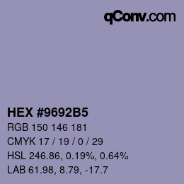 颜色代码: HEX #9692B5 | qconv.com