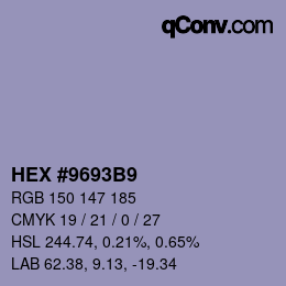颜色代码: HEX #9693B9 | qconv.com