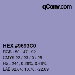 Color code: HEX #9693C0 | qconv.com