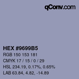 颜色代码: HEX #9699B5 | qconv.com