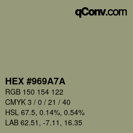カラーコード: HEX #969A7A | qconv.com