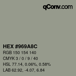 Color code: HEX #969A8C | qconv.com