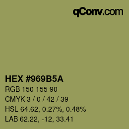 Color code: HEX #969B5A | qconv.com