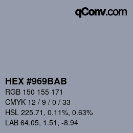 Color code: HEX #969BAB | qconv.com