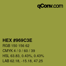 Color code: HEX #969C3E | qconv.com